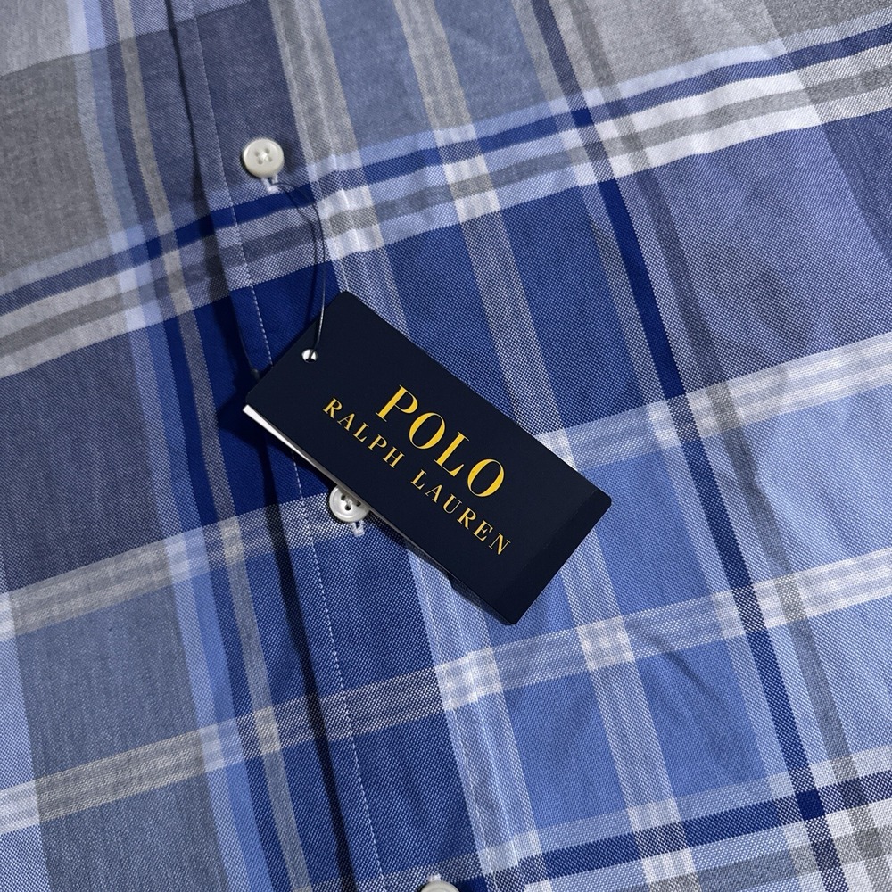 NEW Polo Ralph Lauren Men's Size 5XB Blue Plaid Oxford Long Sleeve Shirt 5XL Big